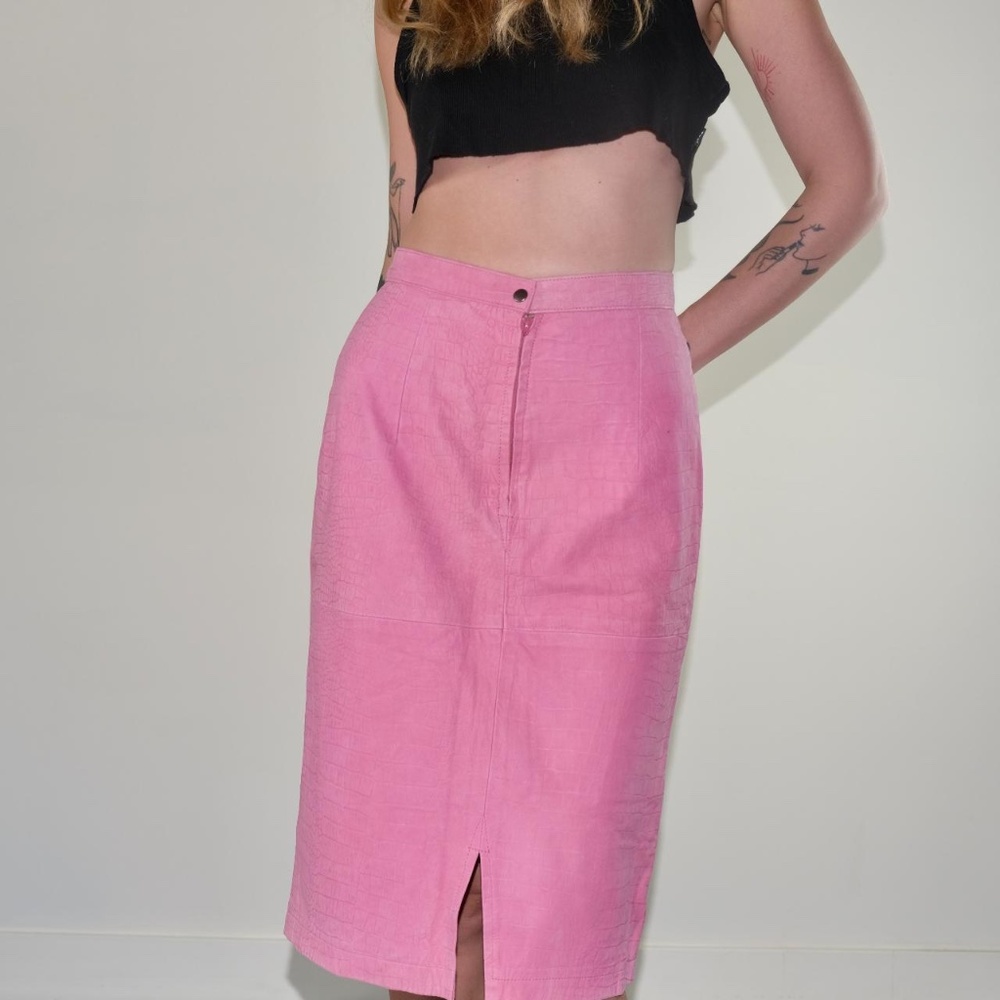 Vintage Ann Taylor Genuine Suede Pink Midi Skirt Size 8